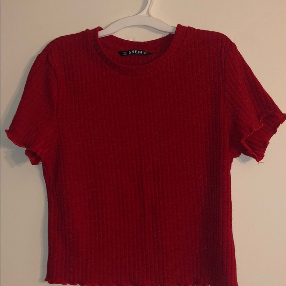 Red Short Sleeve Crop Top From SHEIN